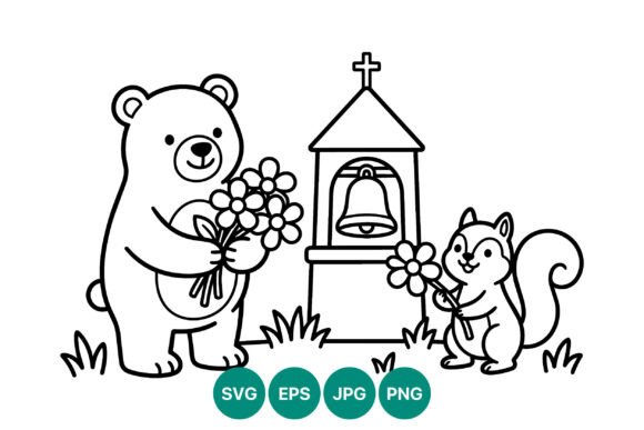 Bear and Squirrel Flowers: Graphics & Illustrations