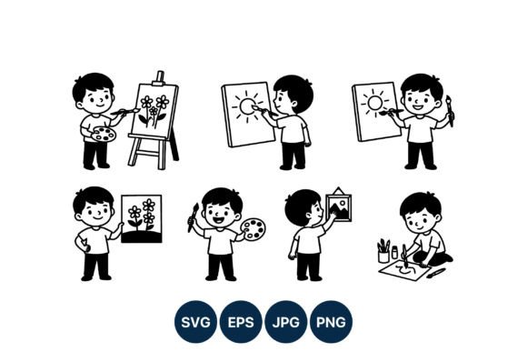 Boy Painting Flowers Vector: Fresh Graphics & Illustrations