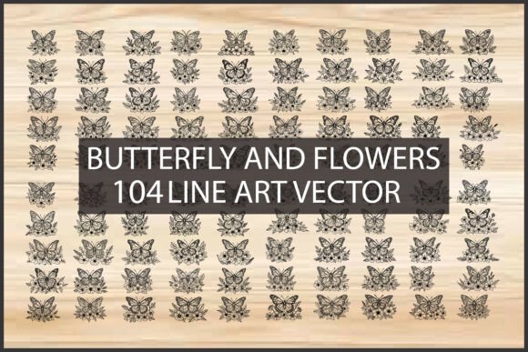 Butterfly & Flowers Line Art: Graphics Freebies