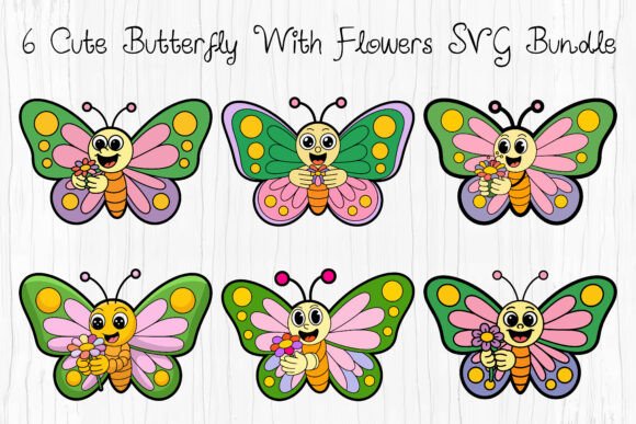 Cute Butterfly with Flowers SVG Bundle: Graphics & Illustrations