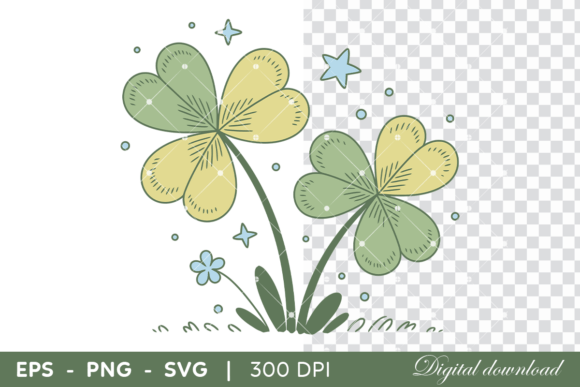 Cute Clover Flowers St Patrick Spring Graphics & Illustrations