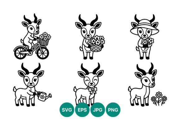 Cute Goat Bicycle Line Art: Graphics & Illustrations