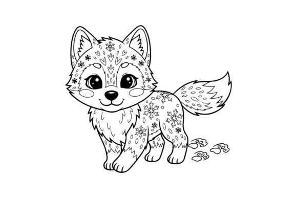 Cute Wolf Puppy Sitting with Flowers Vec: Graphics for Creative Publishing