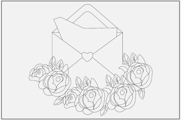 Envelope with Roses and Hearts Line Art Review