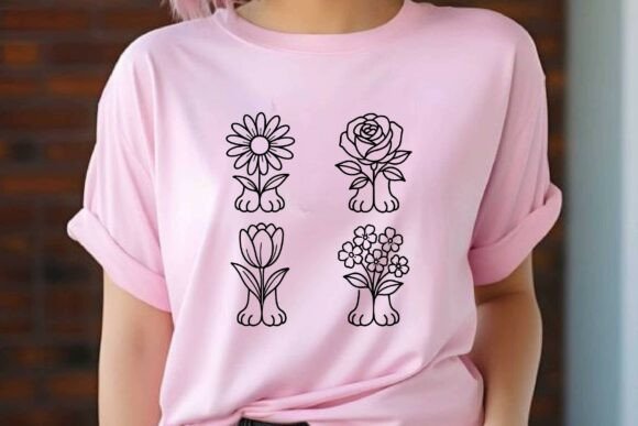 Flowers with Paws Clipart Vector Design
