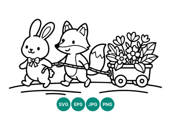 Fox Pulling Wagon: Charming Graphics & Illustrations