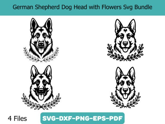 German Shepherd Dog Head with Flowers