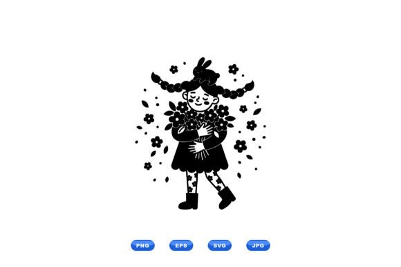 Girl Holding Flowers SVG: Graphics & Illustrations