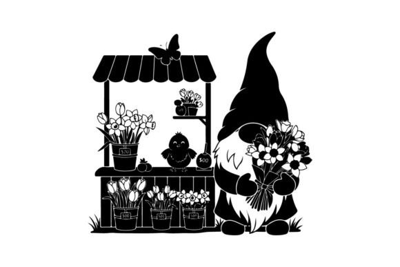 Gnome Flower Silhouette: Graphics & Illustrations
