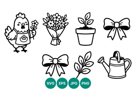 Hen with Flowers Bows: Graphics & Illustrations