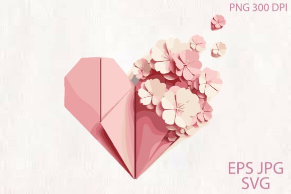 Origami Heart with Flowers: Graphics & Illustrations
