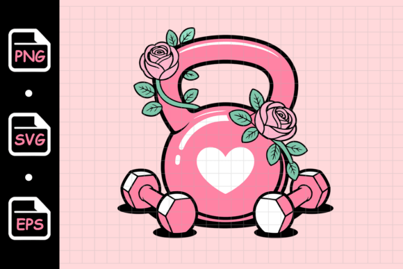 Pink Kettlebell Graphics: Roses & Heart Illustrations