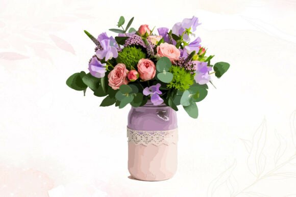 Pink Roses in Lavender Lace Jar Graphics