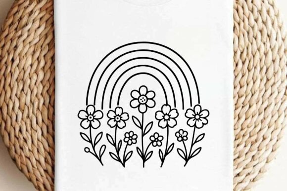 Rainbow with Flowers Clipart Vector: Graphics & Illustrations