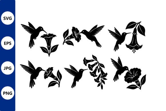 Silhouette Hummingbirds and Flowers: Graphics for Elegant Branding