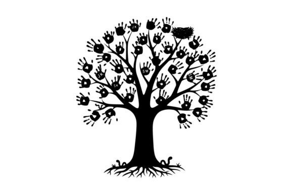 Silhouette of a Tree with Flowers and Ro Graphics