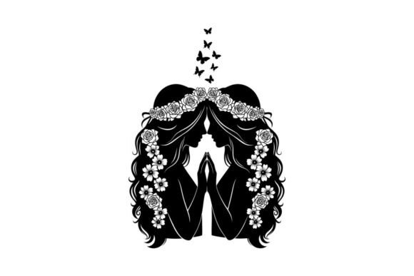 Silhouette of a Woman with Flowers and B Graphics