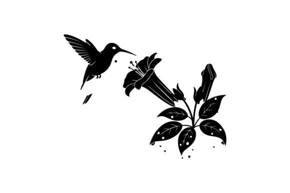 Silhouette of Hummingbirds and Flowers I: Graphics & Illustrations