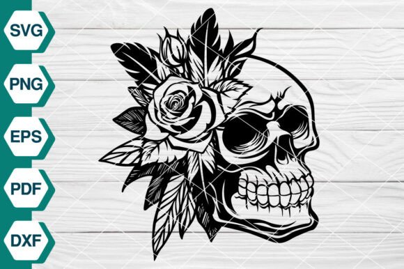 Skull with Flowers SVG for Graphics & Illustrations