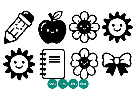 Smiling Pencil Apple Flowers Sun Icons