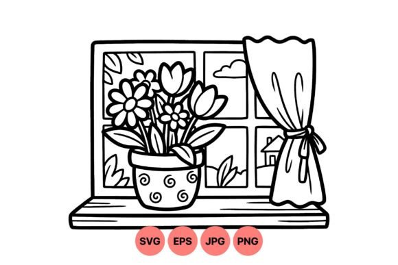 Spring Flowers Window Clipart: Graphics for Handmade Creators