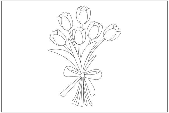 Tulip Flowers Butterfly Line Art: Graphics & Illustrations