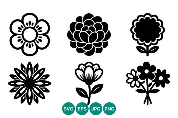 Vector Art Set Flowers Black White: Graphics & Illustrations