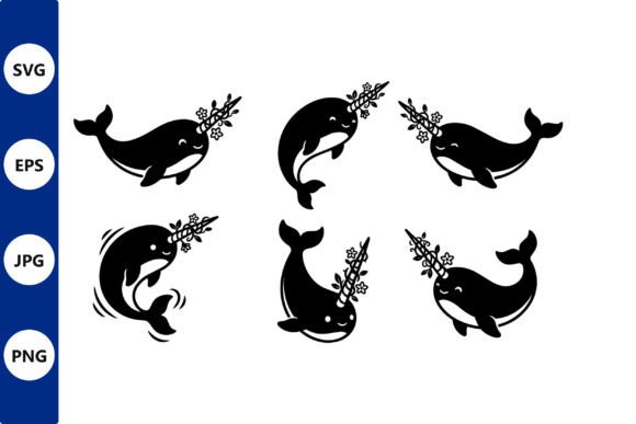 Whale Silhouettes with Flowers Graphics