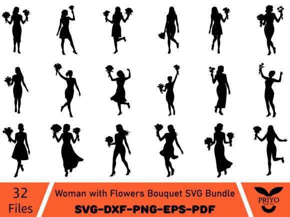 Woman with Flowers Bouquet SVG Bundle